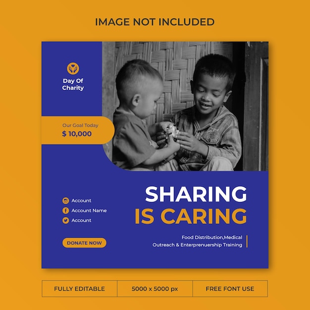 PSD チャリティーデーのインスタグラム投稿ソーシャルメディアテンプレート