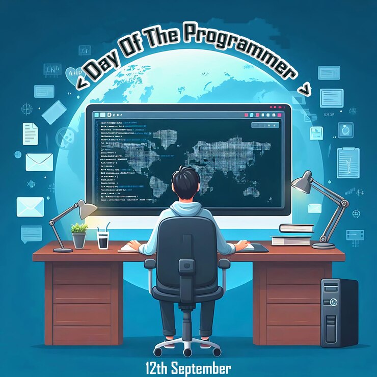 PSD day of the programmer banner on 12th september with computer background