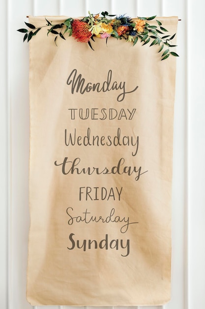 PSD days of the week on a brown paper mockup