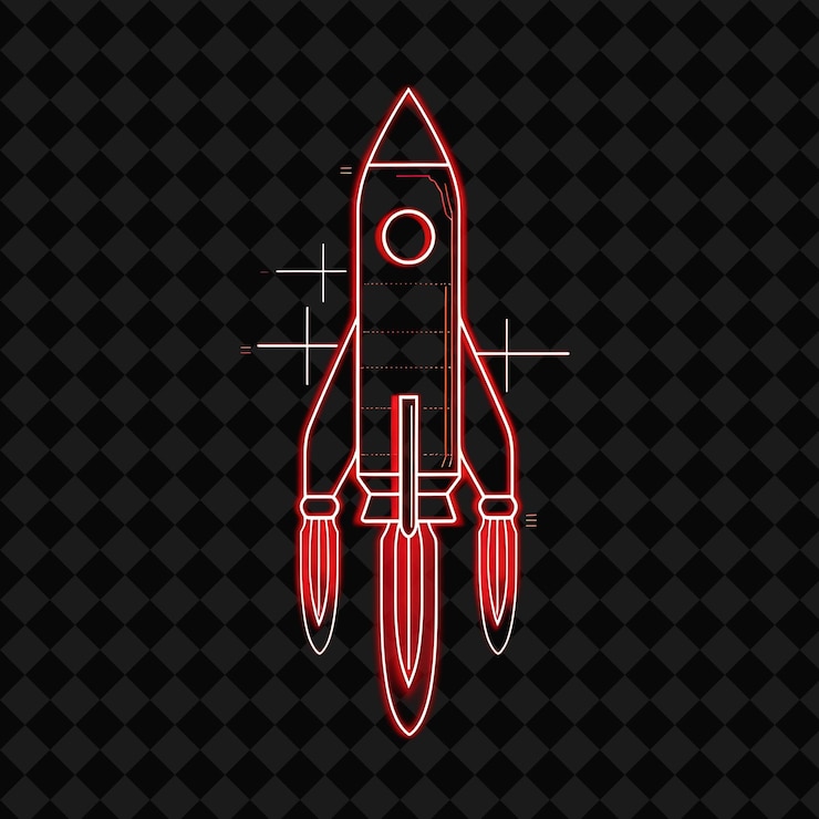 PSD dazzling neon effect on a rocket with a conical silhouette s png y2k neon space designs