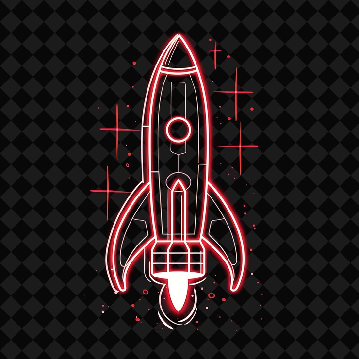 PSD dazzling neon effect on a rocket with a conical silhouette s png y2k neon space designs