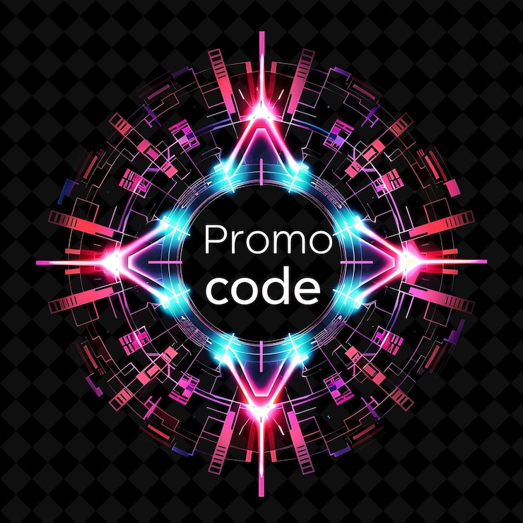 PSD dazzling neon kaleidoscope of promo code text in a spectrum png y2k decorative sale post designs