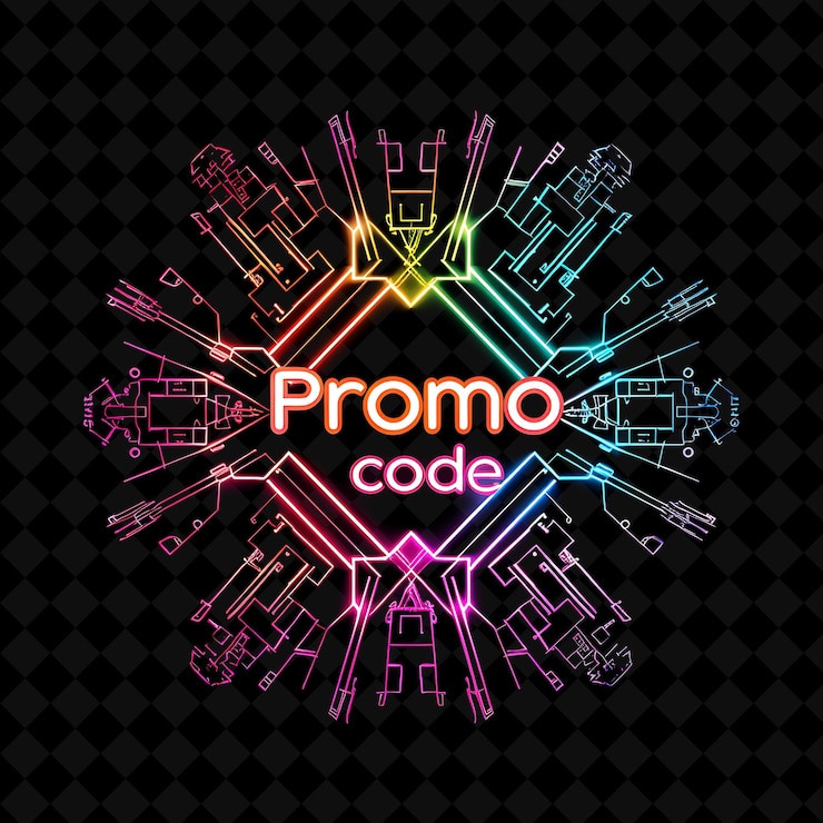 PSD dazzling neon kaleidoscope of promo code text in a spectrum png y2k decorative sale post designs