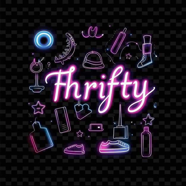 Dazzling Neon Luminescence of Thrifty Text With a Deep Neon PNG Y2K Inspired Decorative