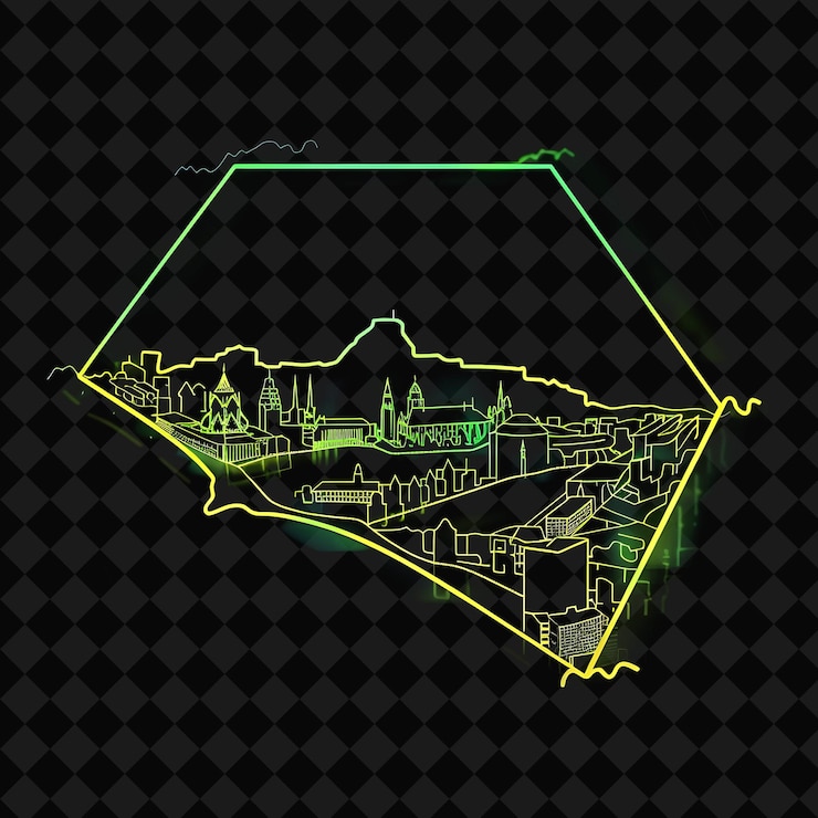 PSD 迷人的新光奧斯陸城市風景在 siluette 五角形 la png y2k 單城市風景拼貼藝術