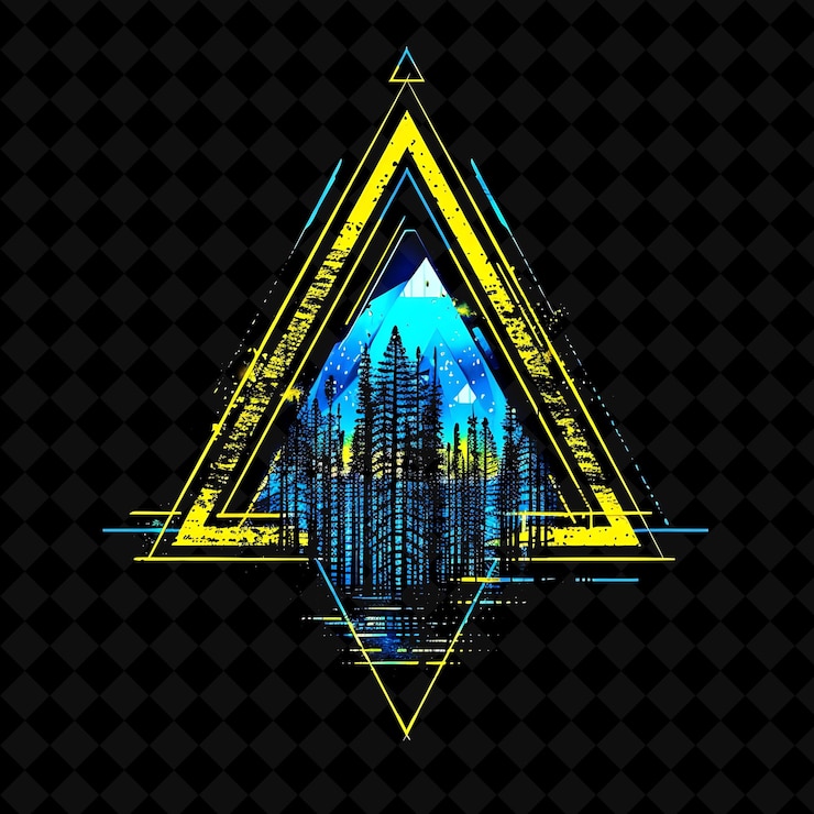 PSD dazzling neon quantum forest inside a silhouette arrow lands png neon artistic landscape
