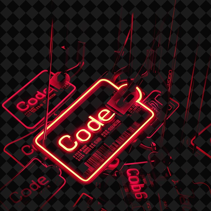 PSD dazzling neon tags of code text with neon red and black colo png y2k inspired neon decorative