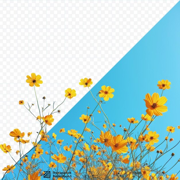 PSD de gele bloemen in de blauwe lucht