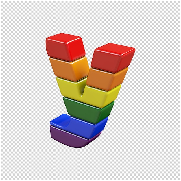 De letters van de kleuren van de lgbt-vlag zijn naar links gedraaid. 3d-letter ja