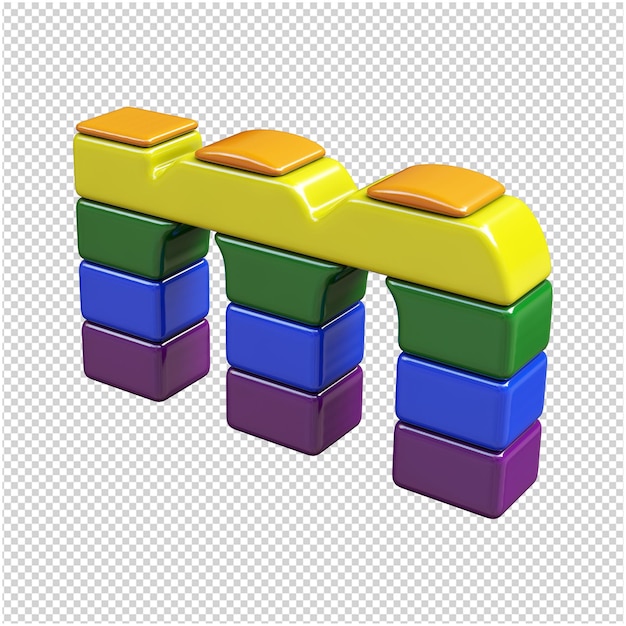 PSD de letters van de kleuren van de lgbt-vlag zijn naar links gedraaid. 3d-letter m