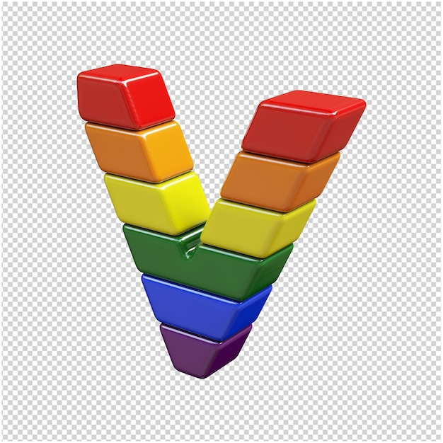 De letters van de kleuren van de LGBT-vlag zijn naar links gedraaid. 3D-letter v