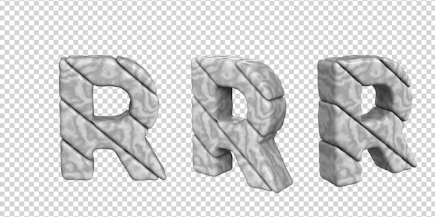 De letters zijn gemaakt van marmer in verschillende hoeken op een transparante achtergrond. 3d-letter r