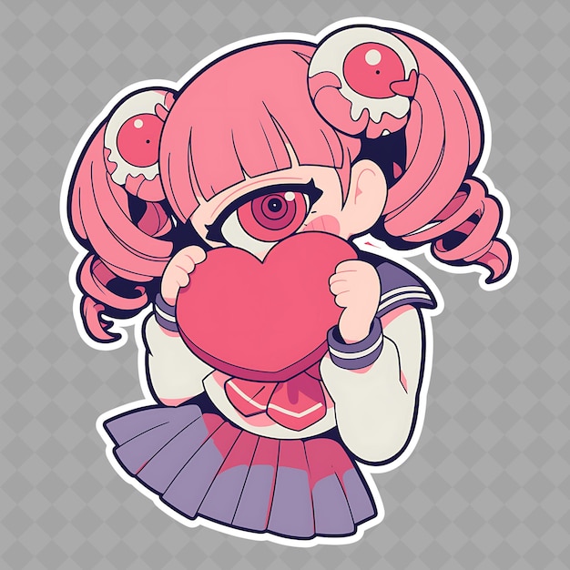 PSD de liefhebbende en kawaii anime cyclops girl with cyclops eye en png creative cute sticker collection