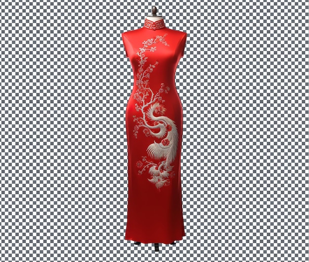 De prachtige rode cheongsam is geïsoleerd op een doorzichtige achtergrond.