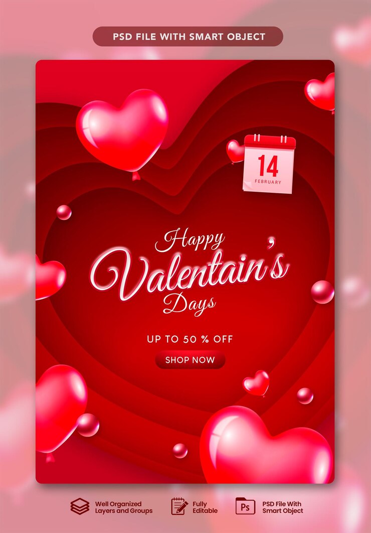 PSD de valentine's day offer poster template