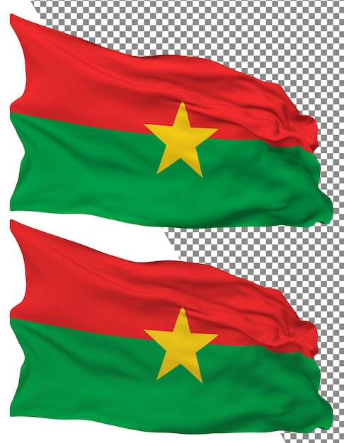 De vlag van Burkina Faso is geïsoleerd, de textuur is vlak, de achtergrond is doorzichtig, de weergave is 3D.