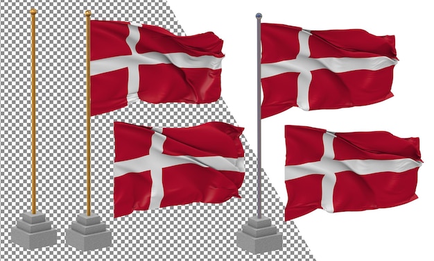 PSD de vlag van denemarken zwaait in een andere stijl met een geïsoleerde 3d-weergave