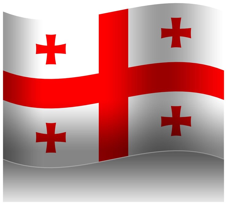 De vlag van Georgië wordt in 3D gehesen.