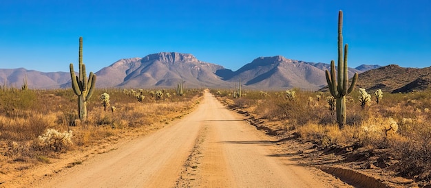De woestijnweg die naar de bergen in Arizona leidt