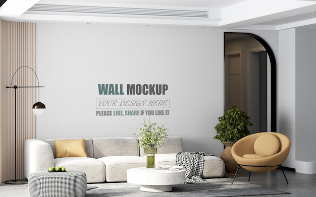 De woonkamer is ingericht in een moderne stijl wall mockup