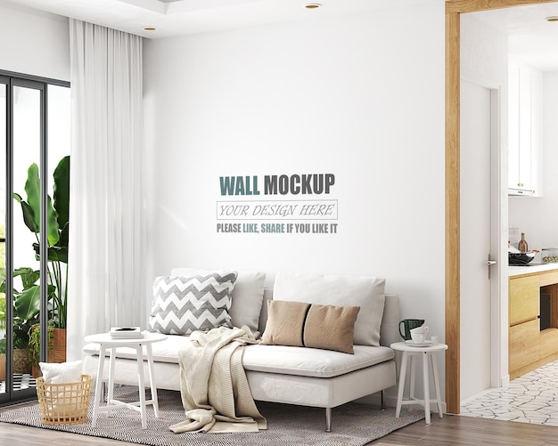 De woonkamer is ontworpen in Amerikaanse stijl Wall mockup