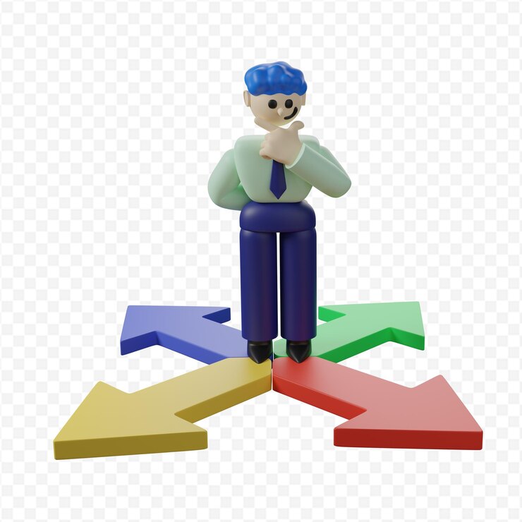 PSD de zakenman reflecteert op de keuze 3d illustratie