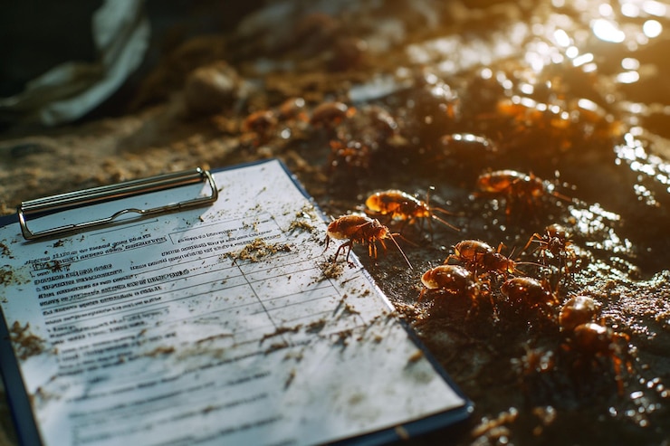 PSD dead cockroaches scattered near a pest control report