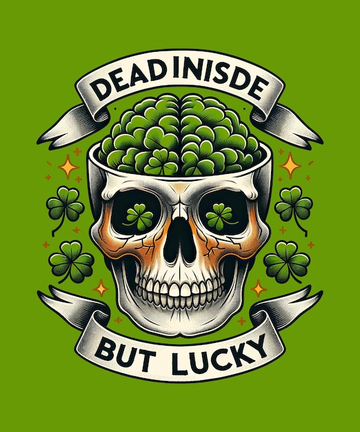 PSD dead inside but lucky funny skeleton st patricks day