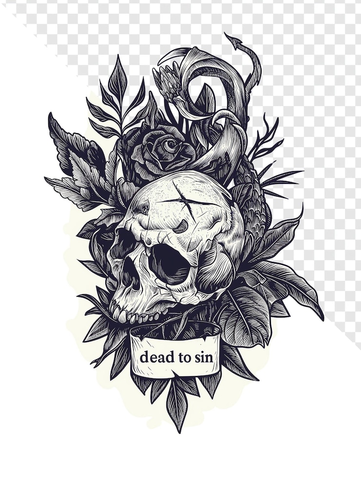 PSD dead to sin grafisch met de hand getekend logo transparante achtergrond