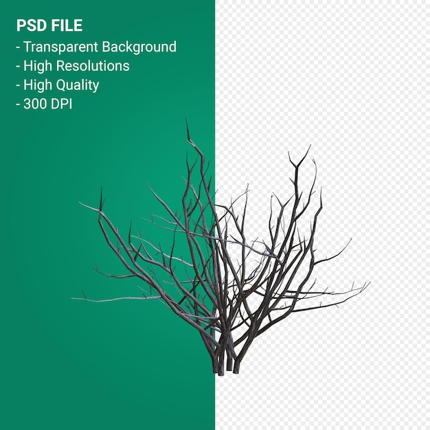 PSD dead tree 3d render isolated