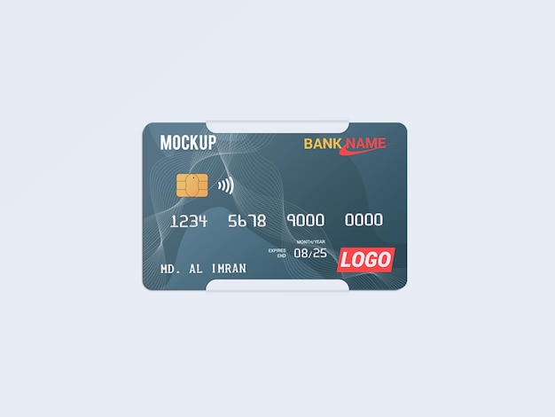 Debetkaart smart card plastic kaart in papieren haakjes mockup