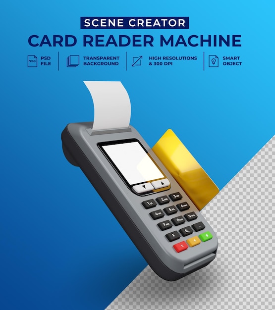 PSD 3dデザインのデビットカードおよびクレジットカードリーダーマシン