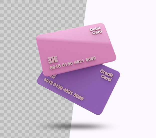 Debit card and credit card 3d rendering for business concept