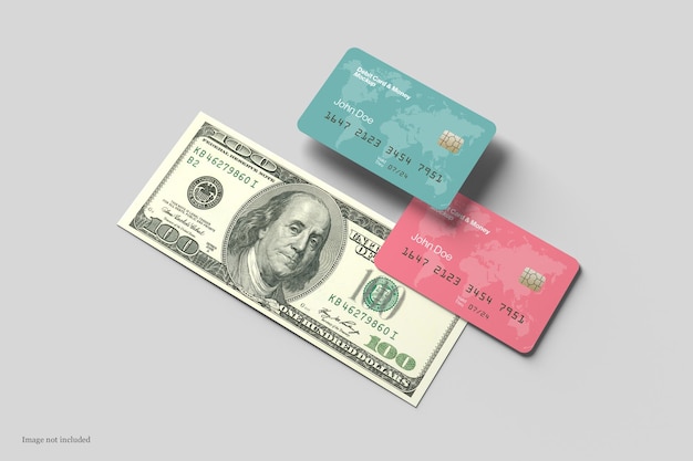 PSD debit card and money mockup
