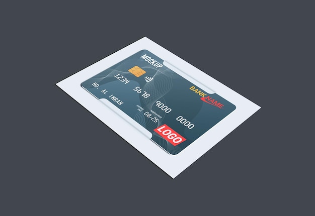 PSD debit card smart card plastic card in paper brackets mockup