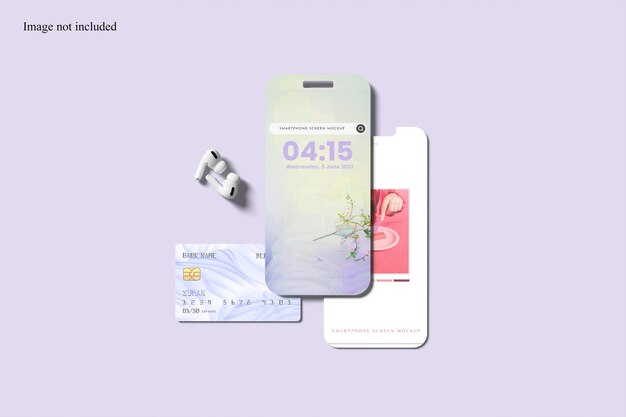 Carta di debito e mockup dello schermo dello smartphone per mostrare ai clienti il design dell'interfaccia utente