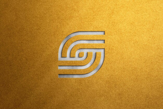 Debossed Effect Silver Logo Mockup on Yellow Texture Background