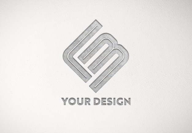 Дебоссированный металлический логотип на текстуре бумаги Макет