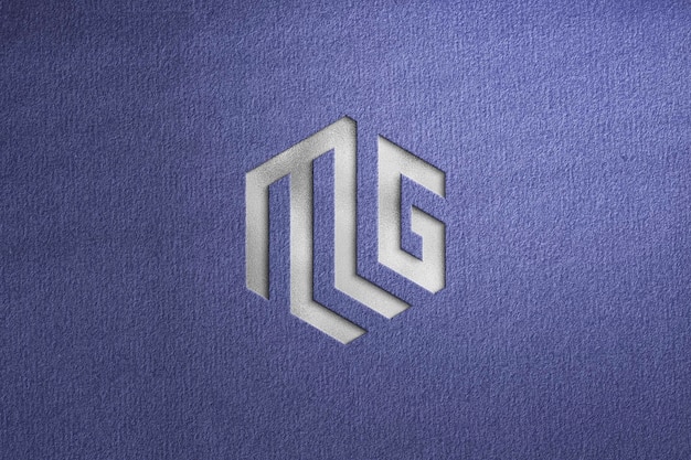 Debossed Silver Logo Mockup on Purple Texture Background