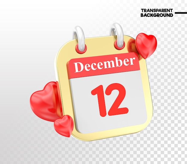 Dicembre cuore con mese di calendario di giorno 12