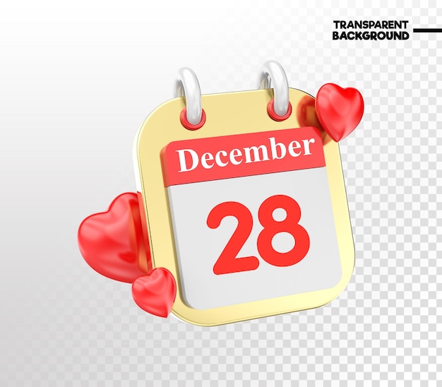 December heart with calendar month of day 28