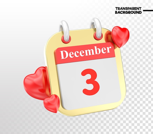 Декабрь сердце с календарным месяцем дня 3