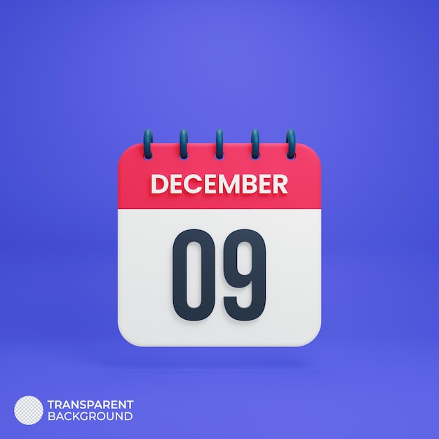 December Realistisch kalenderpictogram 3D weergegeven datum 9 december