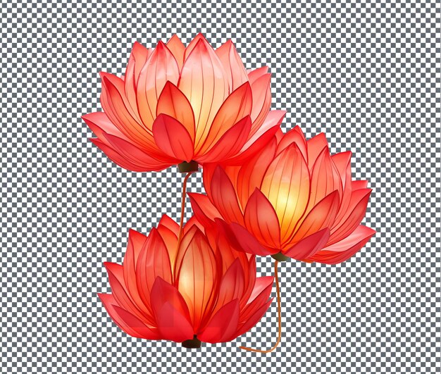 PSD decent red lotus flower lanterns isolated on transparent background