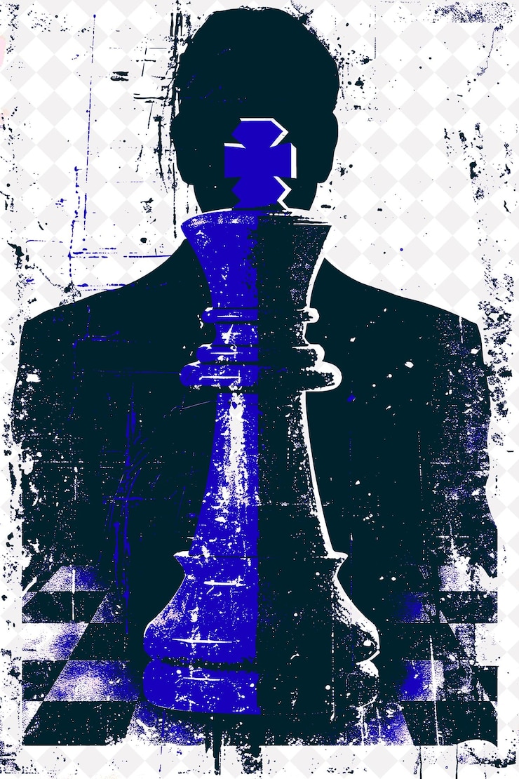 PSD decisive presidential candidate portrait with a red chess pi flat illustration election campaign