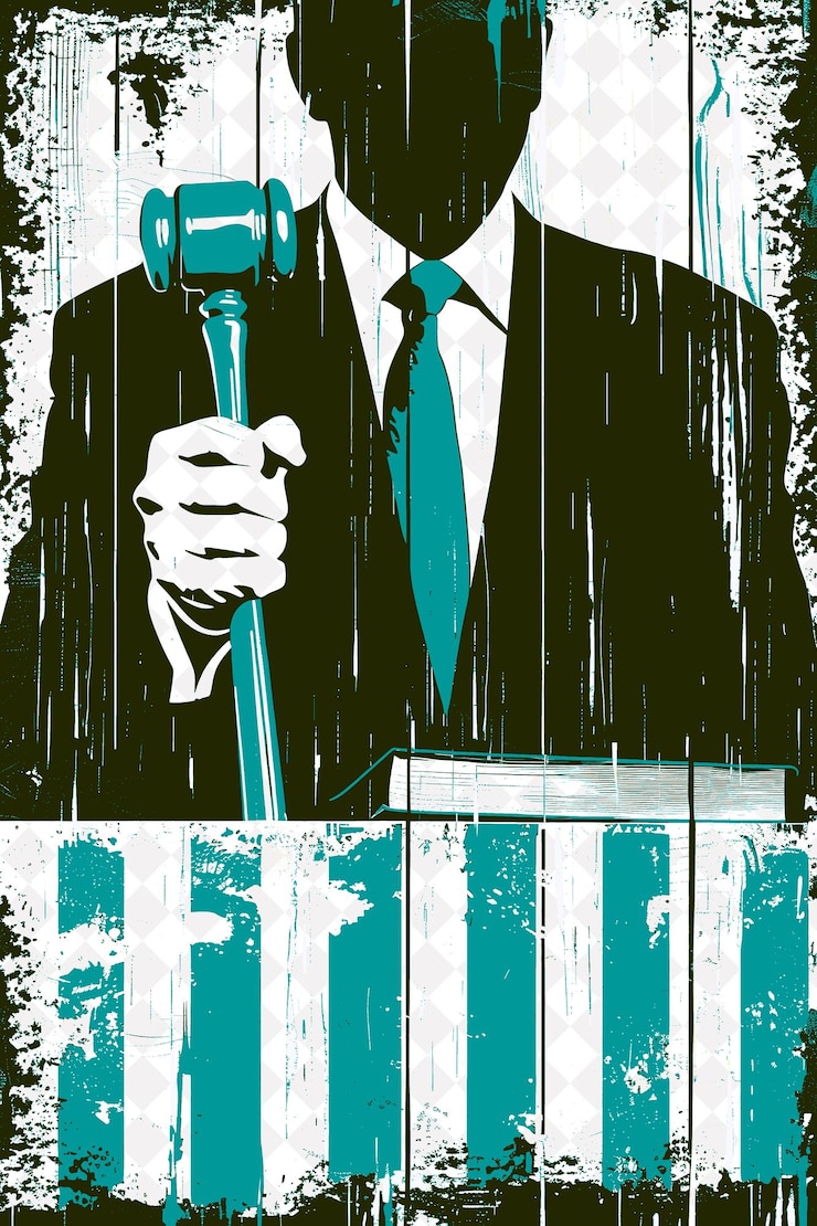 PSD decisive presidential candidate portrait with a red gavel ho flat illustration election campaign