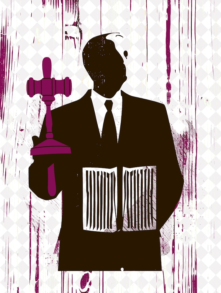 PSD decisive presidential candidate portrait with a red gavel ho flat illustration election campaign