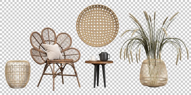 PSD Декорация мебели деревянные наборы коллекции вырезать на прозрачном фоне 3d render png
