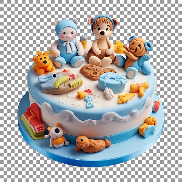 Украшенный торт ко дню рождения мальчика, изолированный на прозрачном фоне
