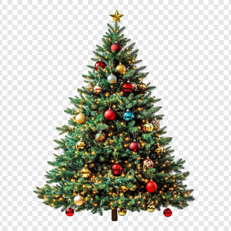 PSD 装飾されたクリスマスツリー 祝祭 休日 シーズン ライト 飾り 星